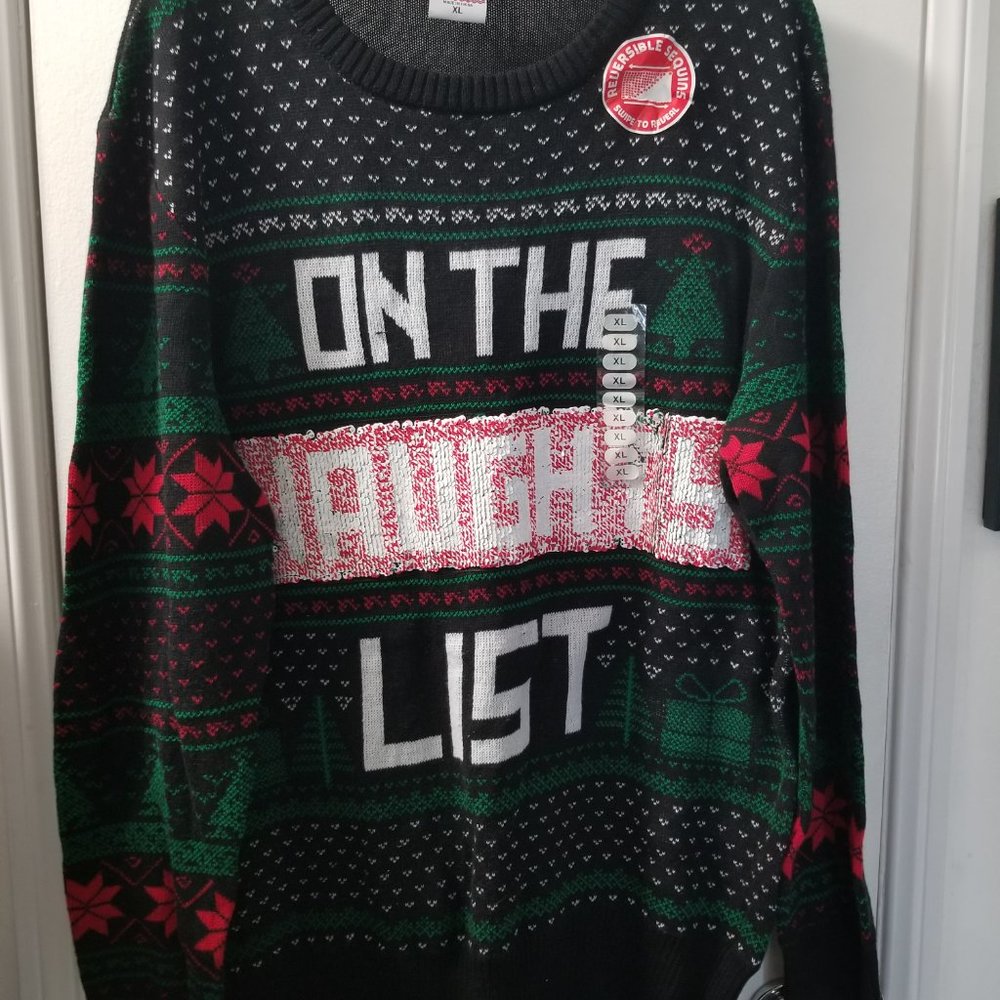On the Naguty/Nice List Holiday sweater crew neck long sleeves